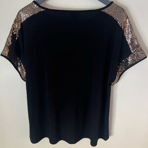Anne Klein Black Top with Sequin Sleeves